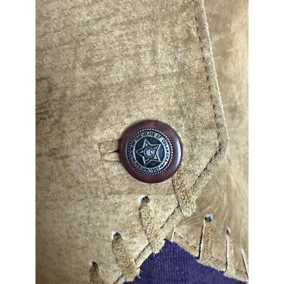 Vtg 100% leather front brown western style vest Adjustable Tie Waist festival - Picture 8 of 12